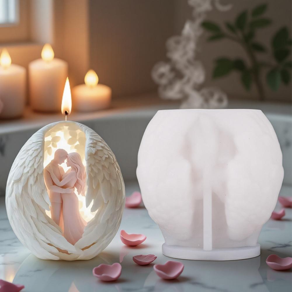 Romantic Valentine's Day Candle Silicone Mold Angel Wings Couple Scented Candle Plaster Ornament Mold Handmade Gift Wedding Deco