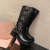 Fashion Autumn and Winter 2024 Vintage Boots Women Summer Thin Western Cowboy Boot Medium Heel Boots Leather Boots Cavalry Boot