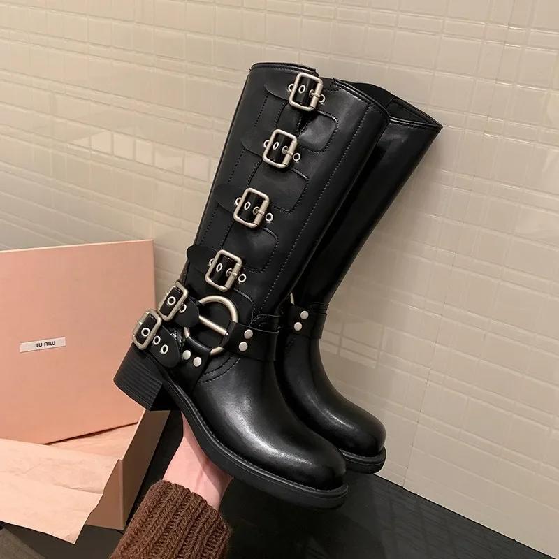 Fashion Autumn and Winter 2024 Vintage Boots Women Summer Thin Western Cowboy Boot Medium Heel Boots Leather Boots Cavalry Boot