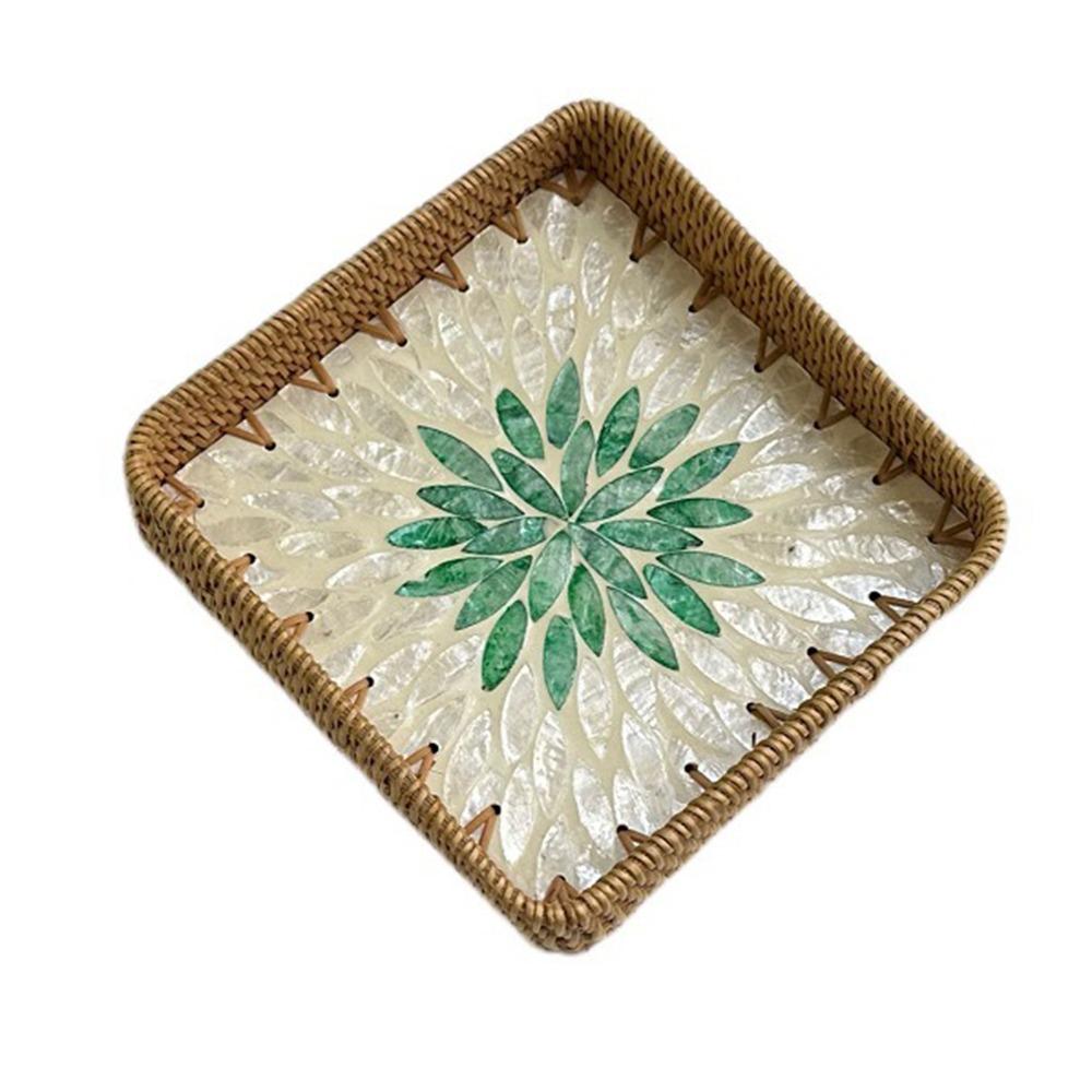 Hand Woven Rattan Shell Tray Colorful Bread Baskets Tray Splicing Shell Rattan Basket  Living Room