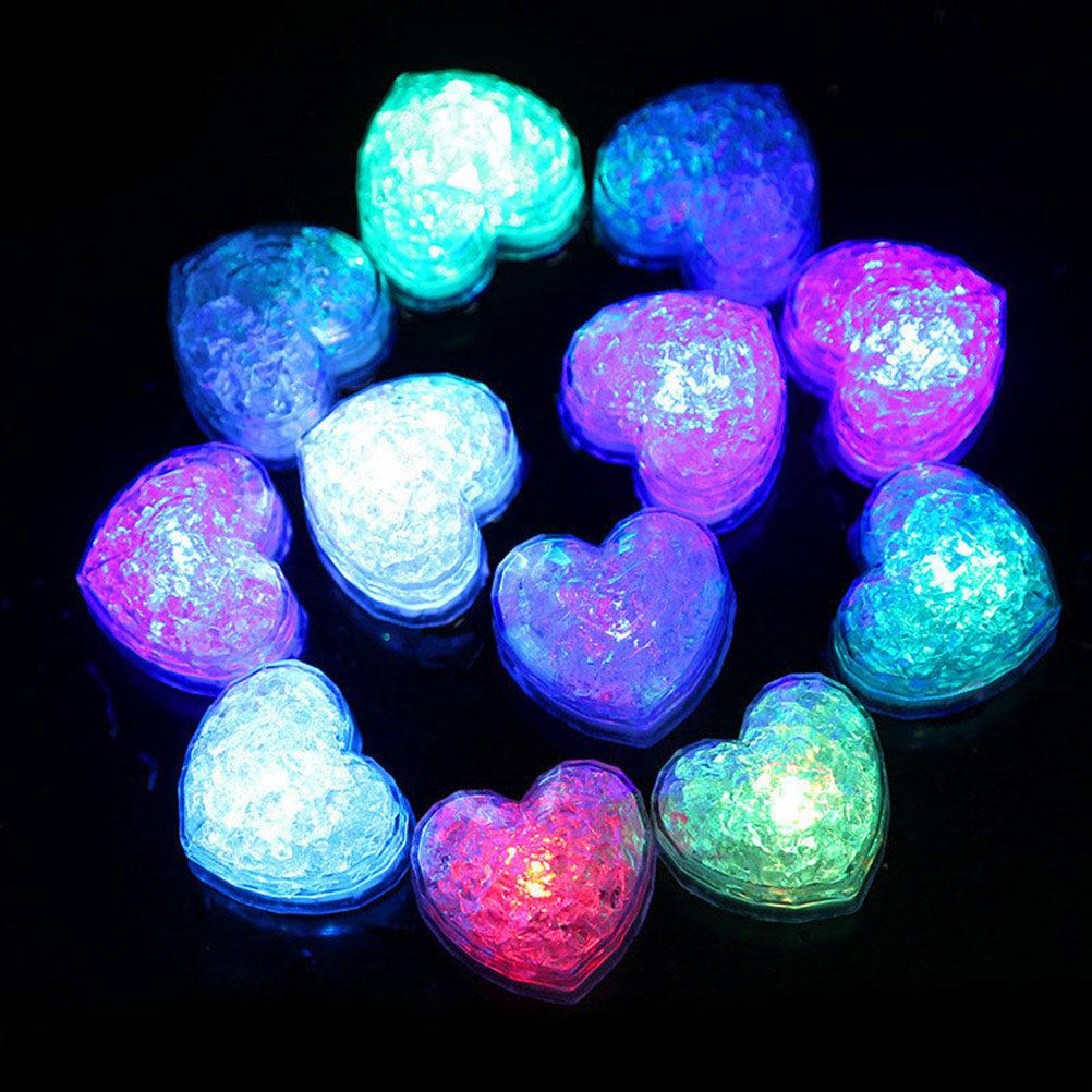 12Pcs Transparent Square Jelly LED Heart Lights Water Induced Flashing Ice Cubes for Wine Cocktails Party Bar Club Wedding