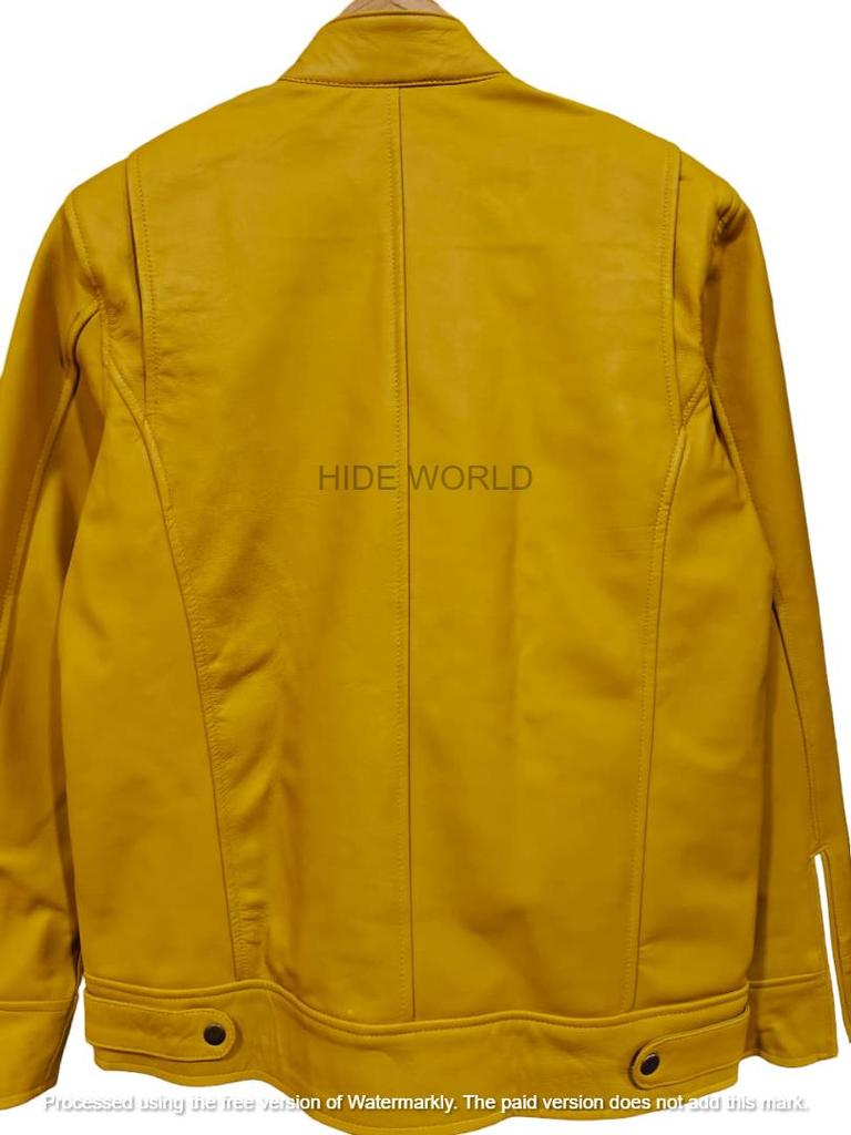 Stylová Pravá Nová žlutá Ručně šitá Jehněčí kůže Pánská Bunda Biker Motocyklová