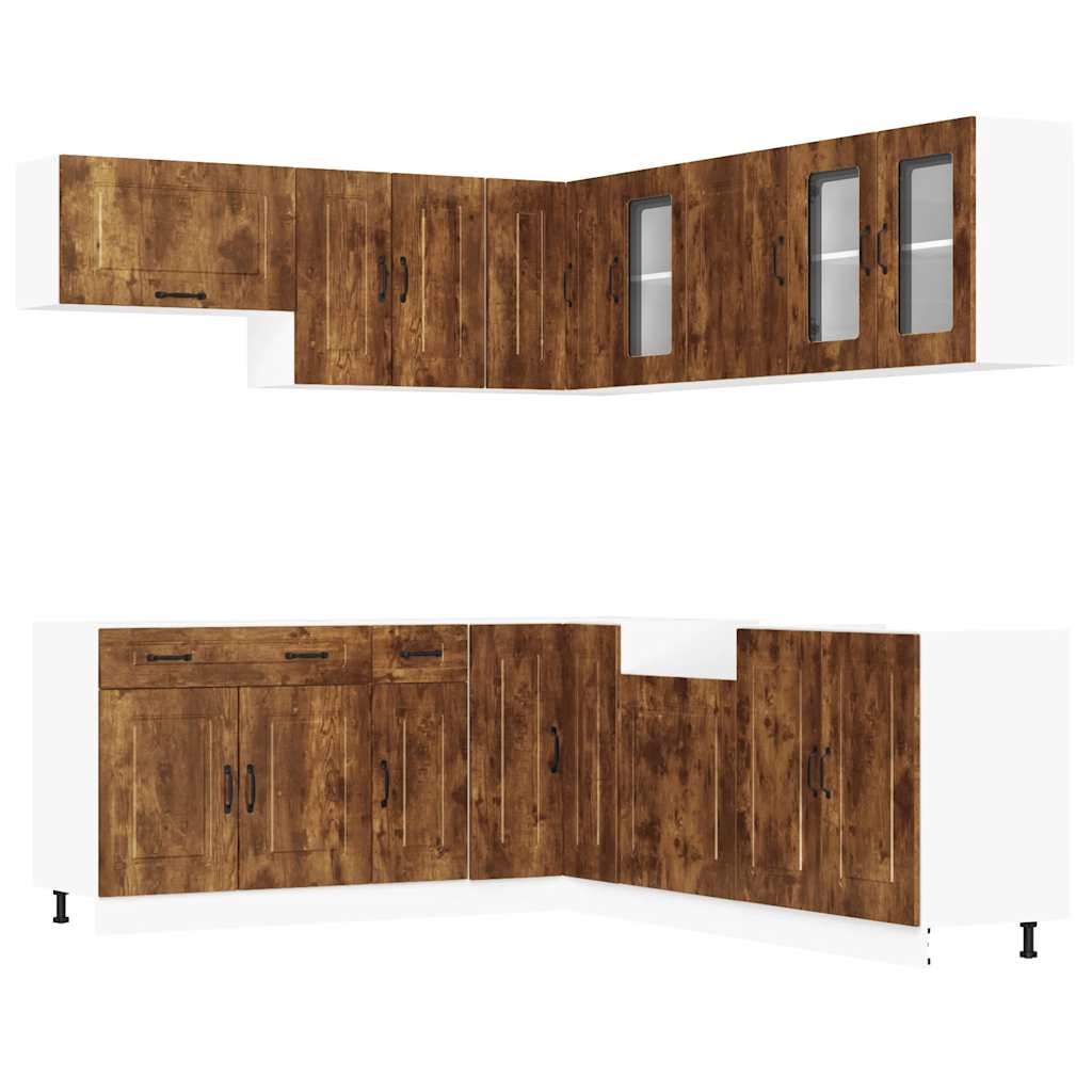 11 Piece Kitchen Cabinet Set Kalmar Smoked Oak Wood Based Material