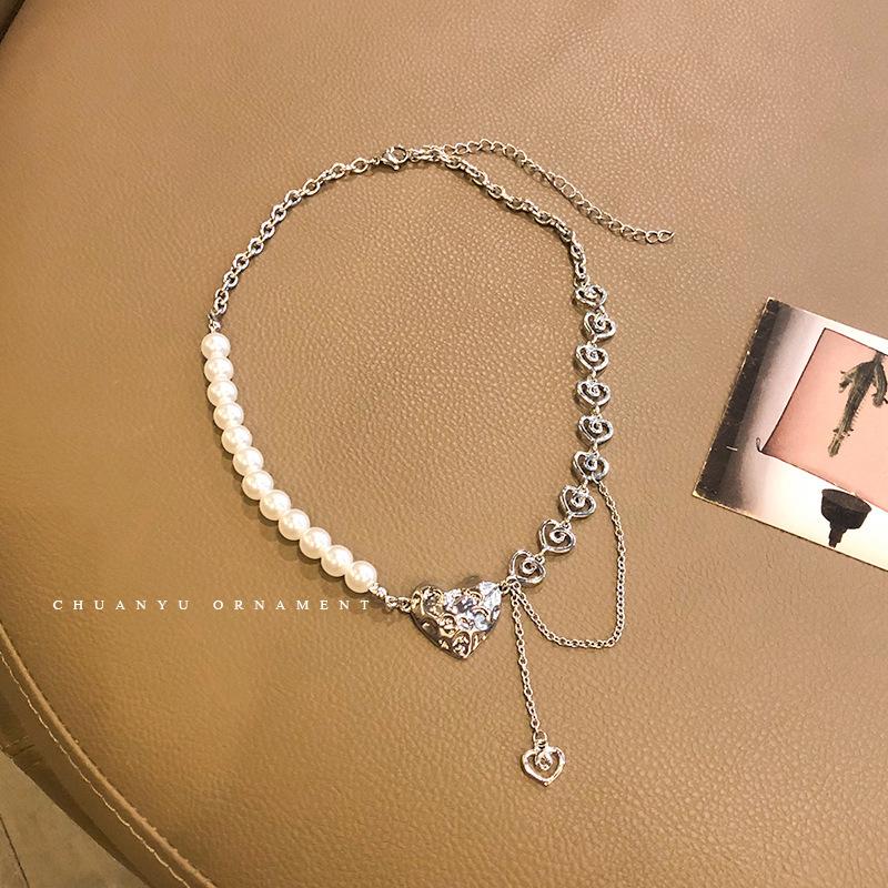 Love pearl necklace niche design ins hip hop cool new cold wind couple accessories women