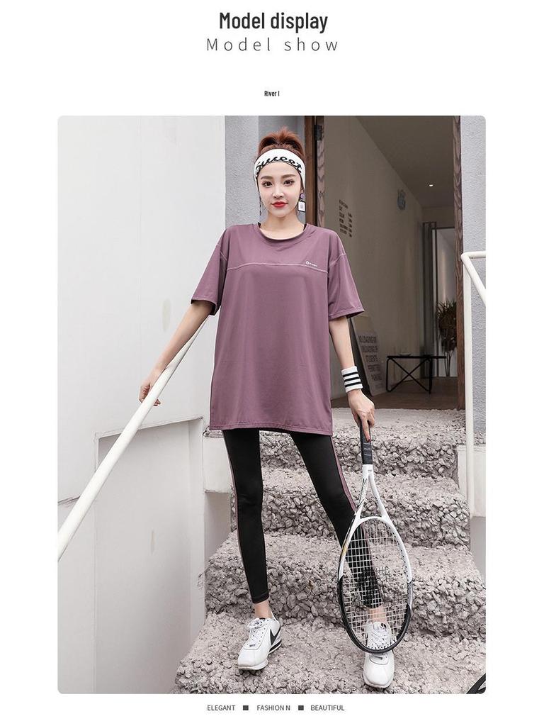 Plus Size Sporty Yoga Three-Piece Set - Breathable, Loose-Fit, Quick-Dry Short Sleeve Fitness Wear for Spring/Summer