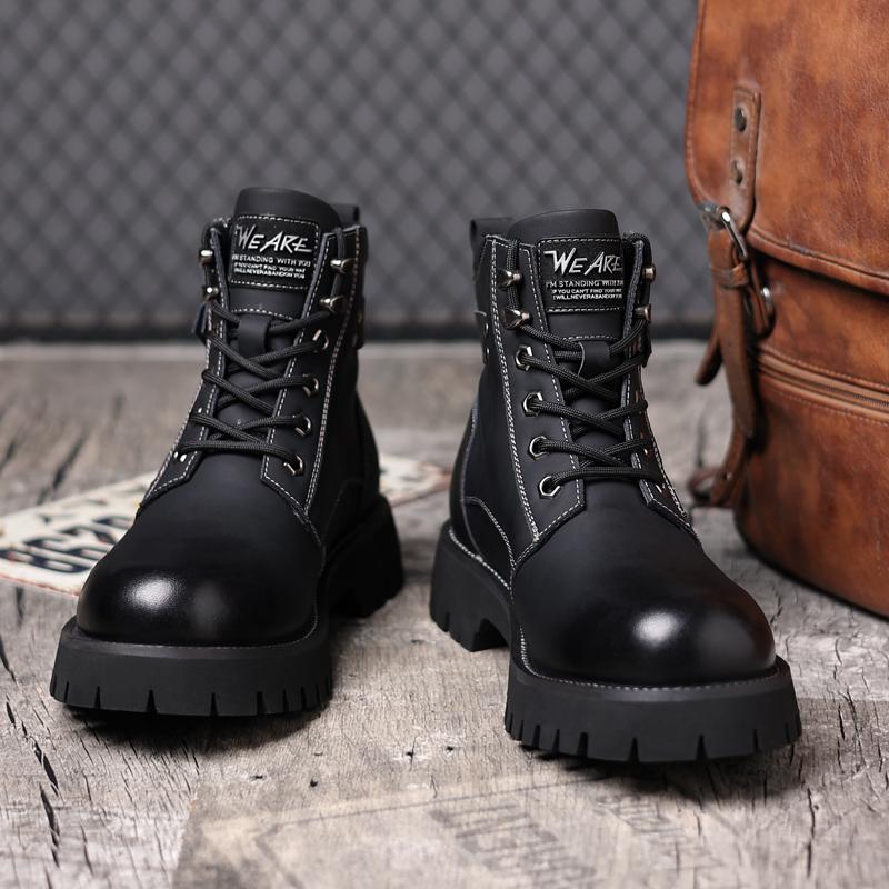 Fashion Classic Outdoor Mens Casual Leather High Top Boots Stylish Ankle Boots Autumn Warm Winter Shoes Hot Sale Lace-Up Motocross Botas