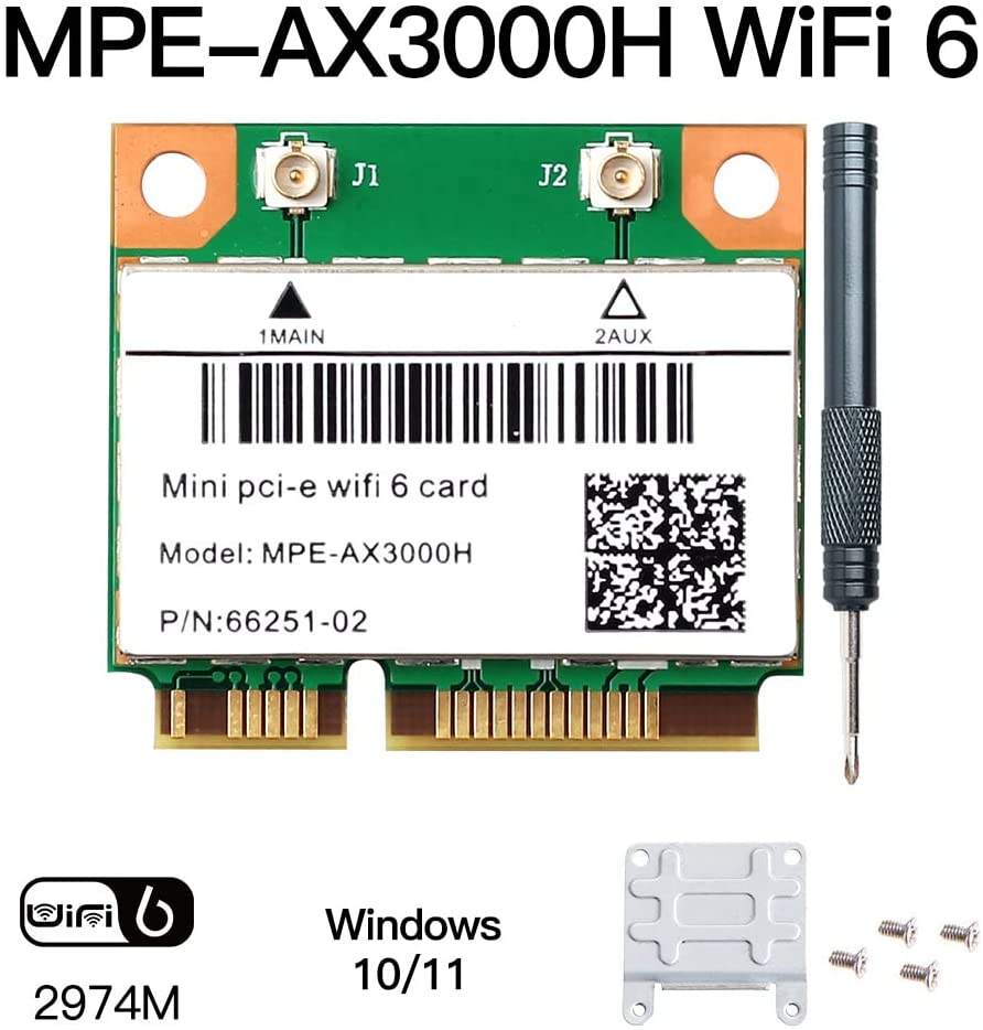 2974Mbps WiFi 6 Half Mini PCI‑E Network Card Dual Band 2.4G/5GHz Bluetooth 5.2 Wlan Adapter 802.11AX For Windows 10 Laptop
