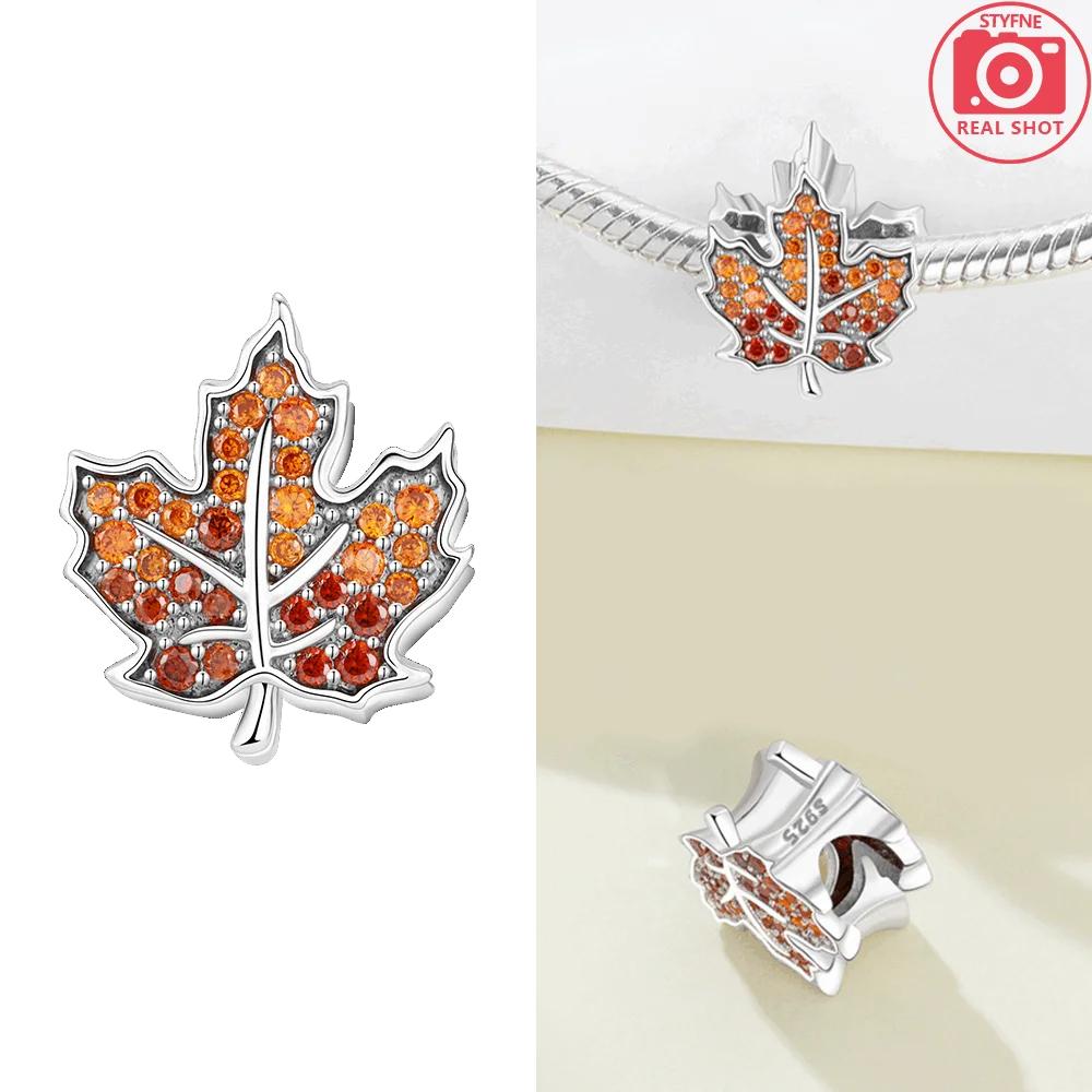 Elegante Originele Koperbruine Esdoornblad Windgong Hanger Oranje Zirconia Edelsteen Kralen Passend Armband Vrouwen Sieraden Cadeau Diy