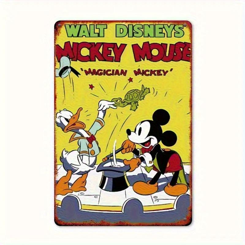 2D Flat, 1pc Retro Disney Mickey Mouse and Donald Duck Aluminum Tinplate Wall Art- 30.48x20.32cm Retro Cartoon Painting, Suitabl