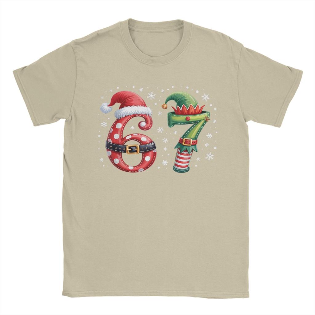 Christmas 67 Meme Six Seven Men T Shirt  Novelty Tee Shirt Short Sleeve Round Collar T-Shirts Cotton Summer Tops