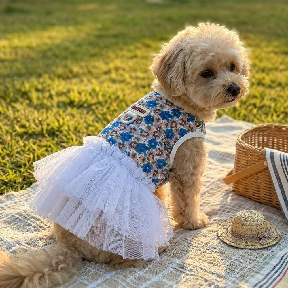 White Lace Dog Princess Dress Breathable Cat Tutu Skirt Dog Floral Skirt  Photo Shoot