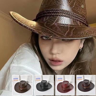 JYL TS DIY PU Leather Cowboy Hat Outdoor Riding Sun Protection Faux Leather