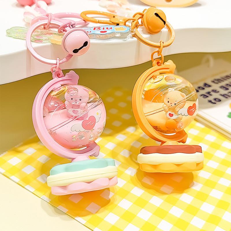 Pink And Adorable Orange Acrylic Cream Bear Globe Keychain Cute Cartoon Accessory