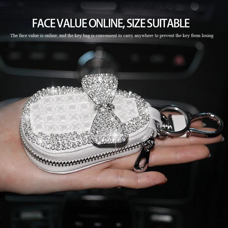 Shiny Diamond Crystal Car Key Cover Case Shell Jacket Protector Leather Car Accessories for Women for MAZDA Benz Bmw F30