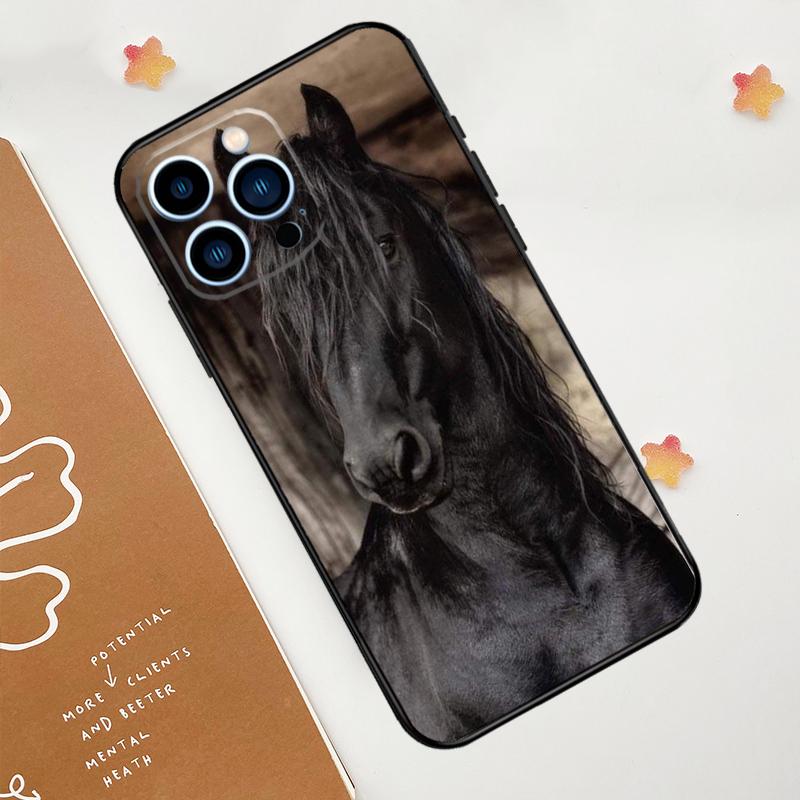Beautiful Black Horse Phone Case For iPhone 17 Pro Max 14 13 12 11 15 16 Pro Max mini 15 Plus 16e 17 Air Funda