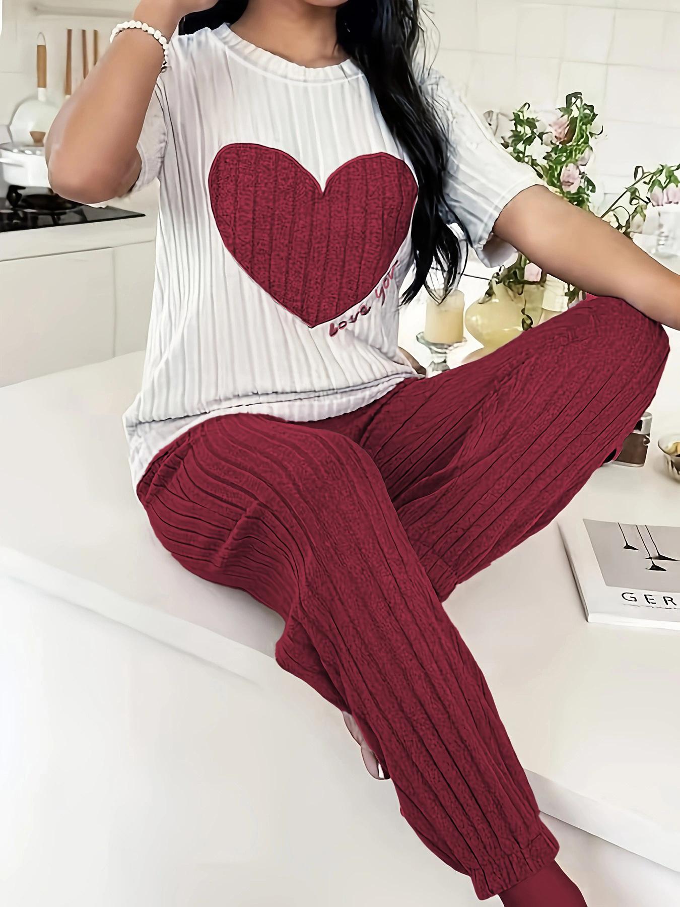 

Стиль Четыре Сезона Любовь Европейский и Американский Мягкий и Приятный к Коже Удобная Домашняя Одежда, Комплект Пижамы из Двух Частей с Длинным и Коротким Рукавом XL