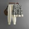 Maglioni e maglioni a maniche lunghe con scollo a V e stampa leopardata da donna, completi in maglia coreana da 2 pezzi, pantaloni harem a vita alta.