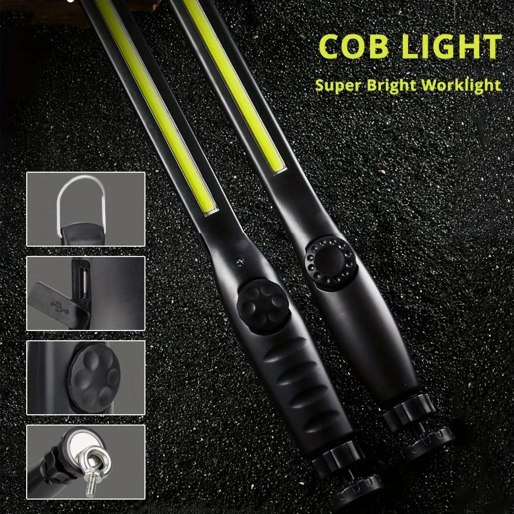 Powerful COB+LED Flashlight Magnetic Work Light USB Rechargeable Torch Portable Lantern Inspection Light Camping Car Repair Lamp