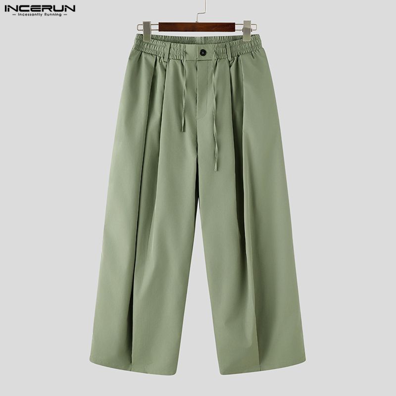 INCERUN Pantaloni Larghi Casual da Uomo a Vita Elastica con Pieghe Lunghi e Ampi