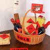 Housewarming Gift Set: New Home Stickers, Firewood, Rice, Oil, Salt, Soy Sauce, Vinegar, Tea In Handmade Woven Basket.
