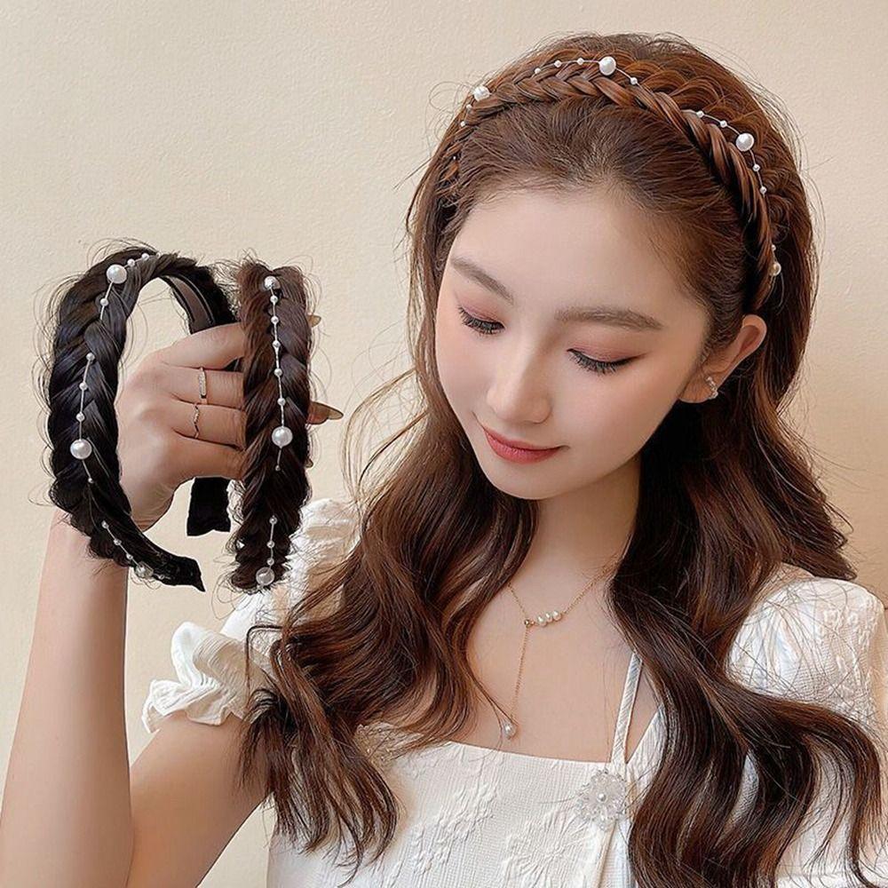 Wide Twisted Wig Headband Synthetic Women Hair Hoop Retro Fishbone Braid Headband  Female