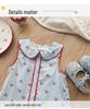 French Cherry Print Dolls Collar Lace Summer Pinafore Dress for Girls