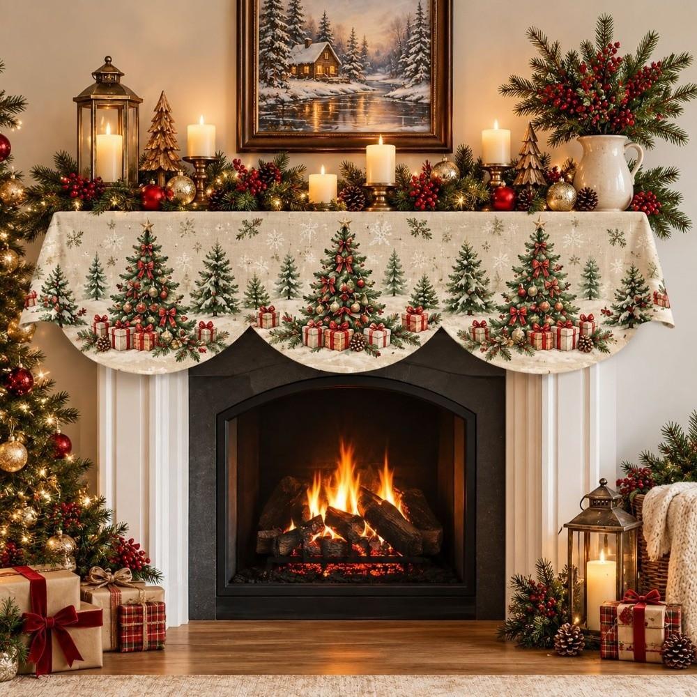 Impact-resistant Christmas Fireplace Scarf Stain-resistant Xmas Fireplace Cover New Year
