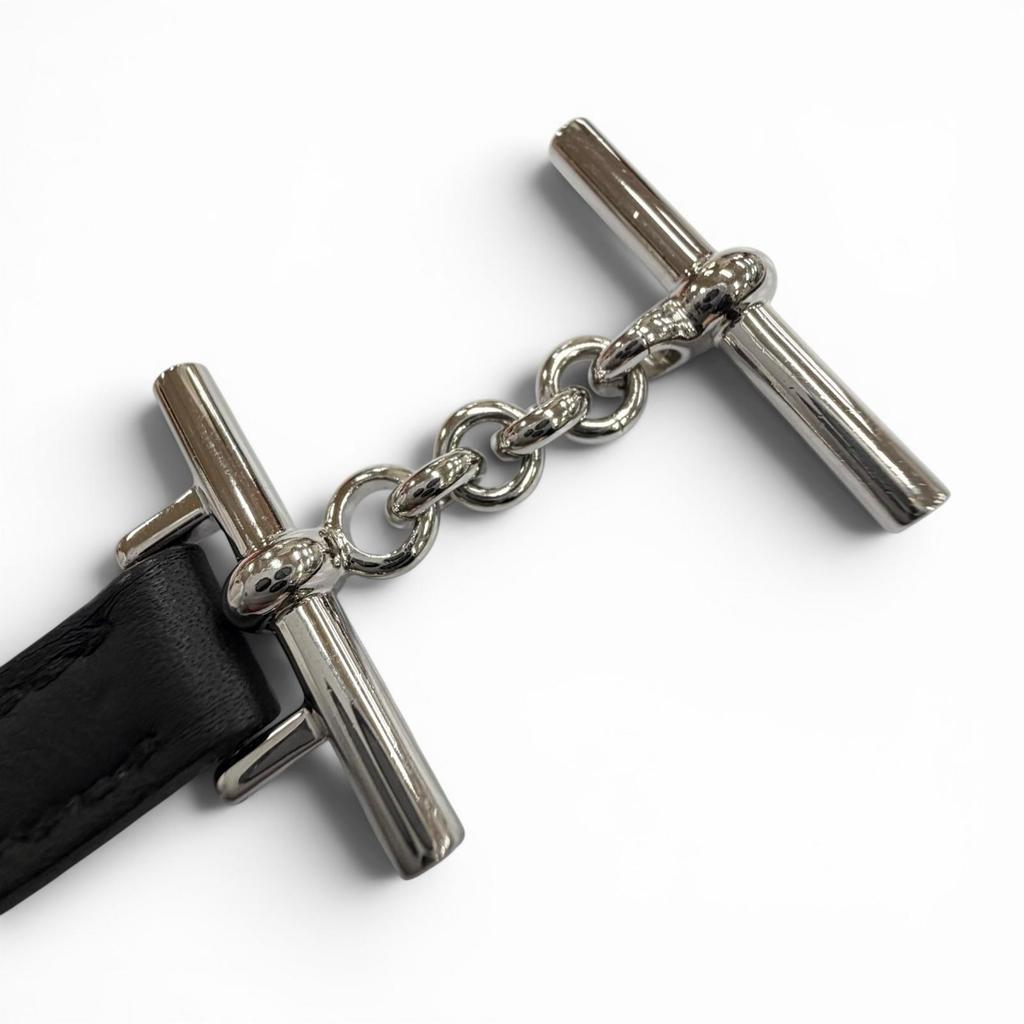 Excellent HERMES bracelet Croisier Double Tour black leather mens Used