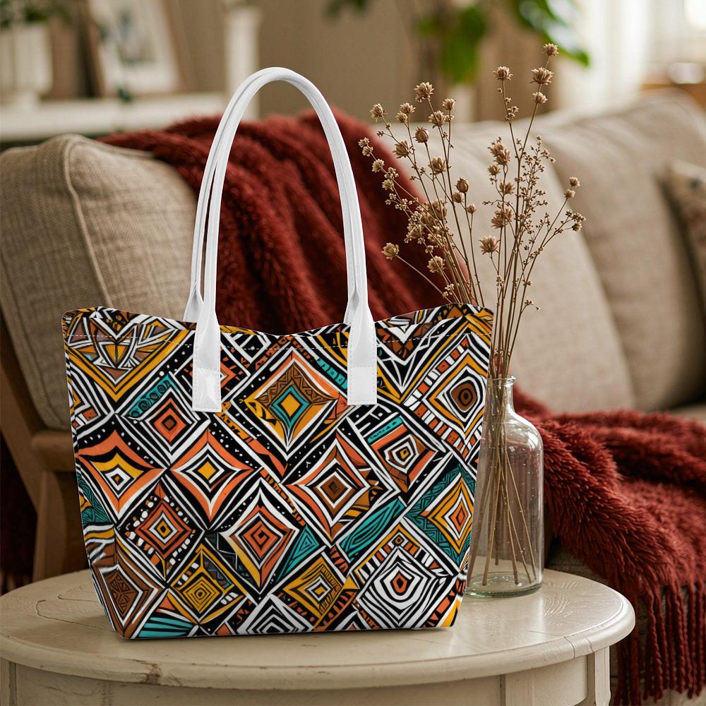 Bohemian Geometric Pattern Tote Bag Casual Daily Large Capacity Shoulder Bag for Women Outdoor Shopping Travel Handbag