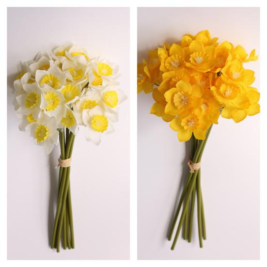 6Pcs Artificial Daffodil Bouquets Simulated Narcissus Bouquet Decorative Yellow And White Floral Arrangement for Living Room Dining Room Entryway