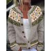 Womens Color Block Knit Cardigan Loose Fit Long Sleeve Geometric Casual Commute Style