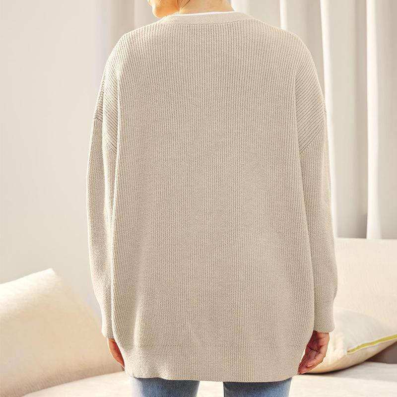 European Style Women's V-Neck Solid Color Sweater 2024