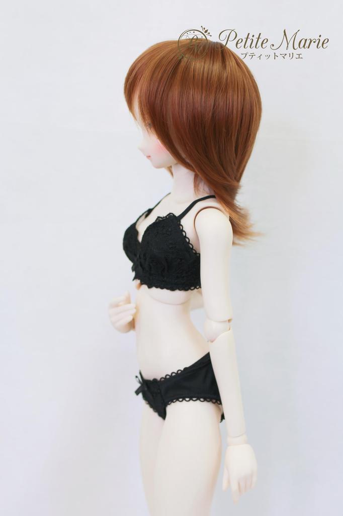 [Petite Marie] 13 DD DDS M Bust Compatible Lingerie Set: Bra and Panties Set, Black, Smooth Material, Floral Embroidery, Floral Lace, 60cm Doll, BJD