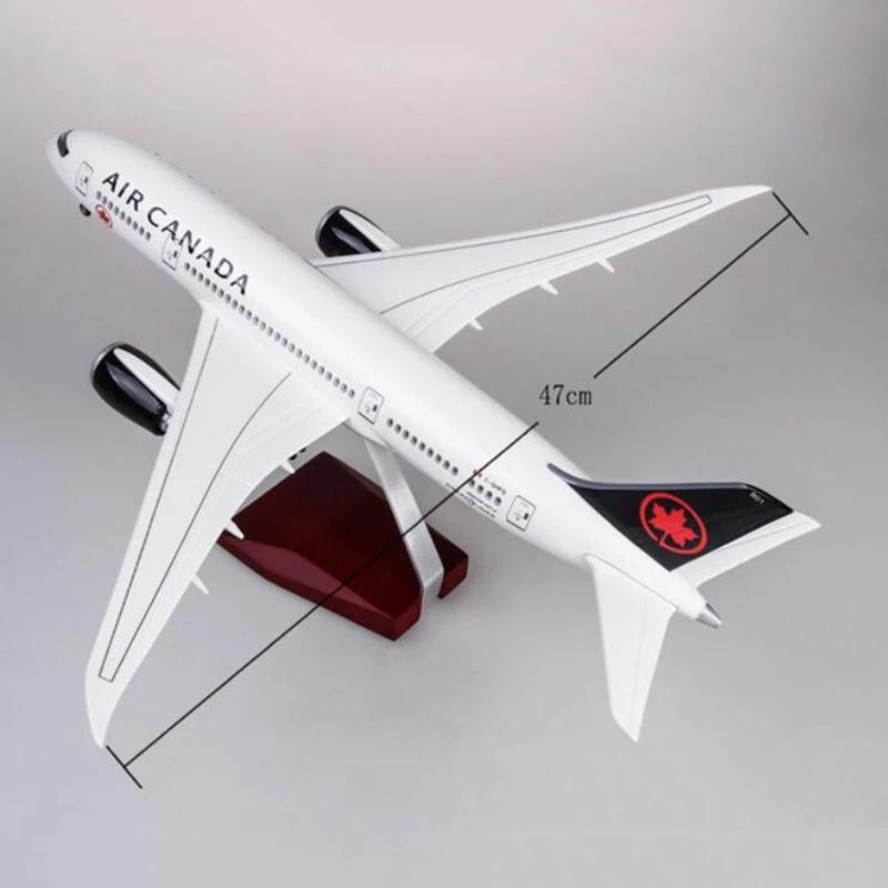 B787 47cm Canada Black Plane 1:130 Scale With Light Diecast Resin Model 787 Airplane Home Collection Aircraft