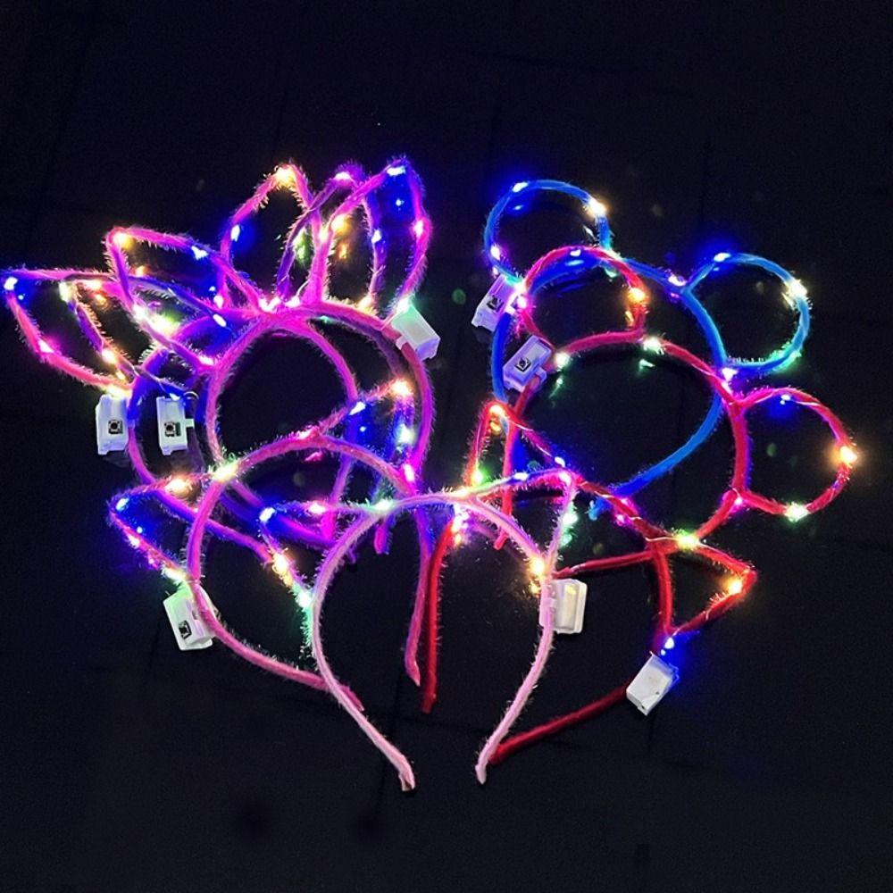 Crown LED Rabbit Ears Headband Luminous Hair Hoop Glowing Cat Ears Hair Band Funny   Kid