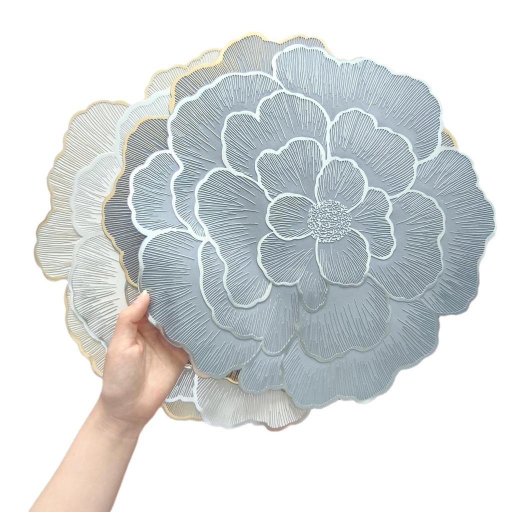 Luxury Peony Flower PVC Placemat: Heat-Resistant, Waterproof, and Oil-Proof.
