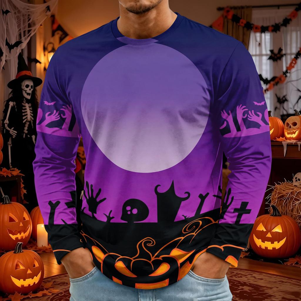 Men's Halloween Long Sleeve T-Shirt Neck Loose Fit Casual Versatile Top
