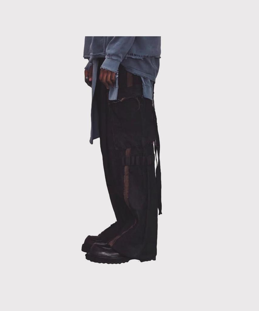 Maineoseu Slash Seam Twist Cargo Jeans(Persimmon Tangy Dyed) - Dust Indigo