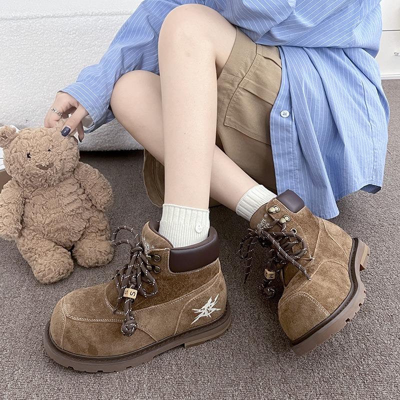 Morino Puzzle~ Retro thick-soled Martin boots women's new fashionable versatile tooling rhubarb boots