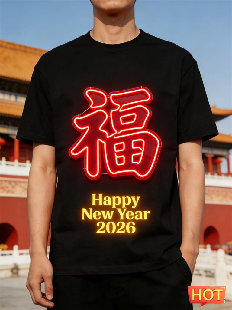 Simple Fashion New Year T Shirts For Men Trendy Holiday Wear 3D Printed Short Sleeve Tshirts Casual Oversized Crew Neck Tees