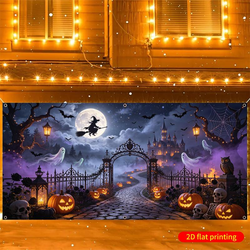 2D plane 2D banner 1 piece of Halloween witch castle path garage door background cloth