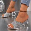 2025 New Women Sandals  Sexy Slip On Party Shoes Women Summer Trend High Heels Sandals Luxury Crystal Square Toe Slippers Women