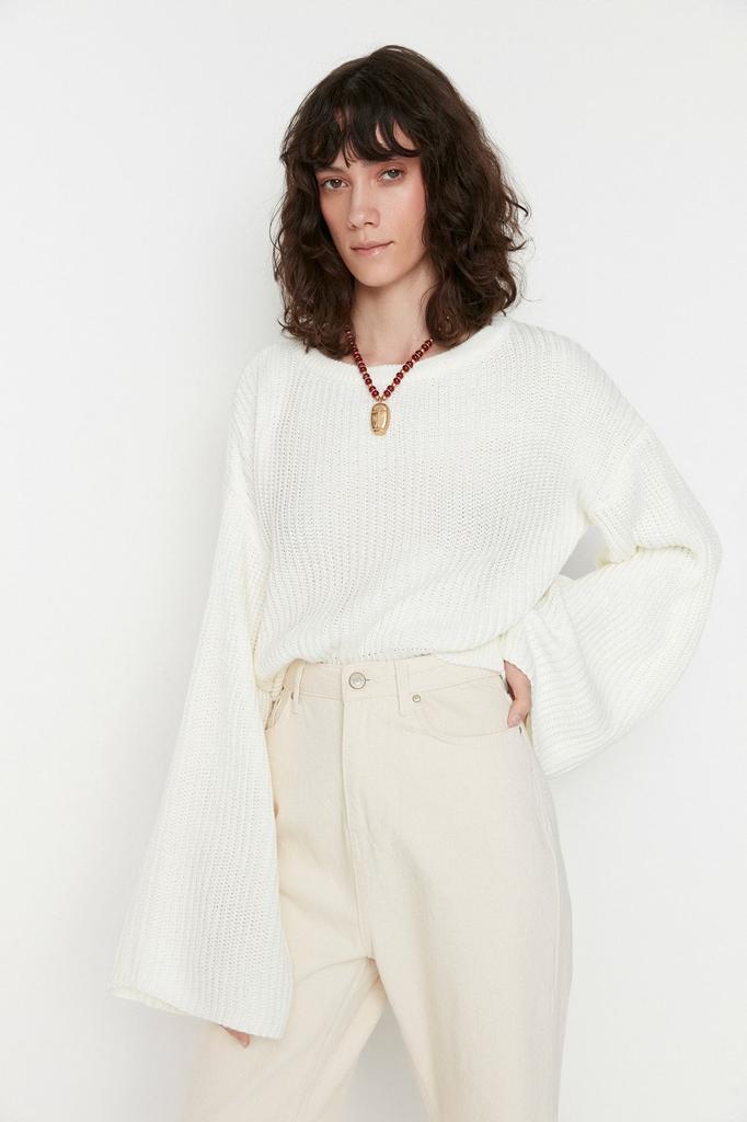 Dámský svetr ve stylu elegance Stone Crop pletený svetr se španělským rukávem