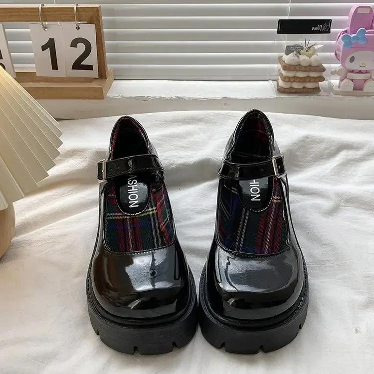 Fashion Platform Heels Mary Janes Simple Lolita Shoes Black Platform Shoes Student College Sweet Medium Heel Women's Single Shoes