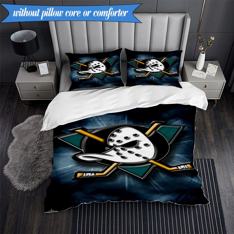 Set Biancheria da Letto 3 Pezzi Squadra di Hockey Anaheim Ducks Stampa 2D (Include 1 Copripiumino + 2 Federe Senza Imbottitura), Decorazione camera da letto, Regalo ventilatore