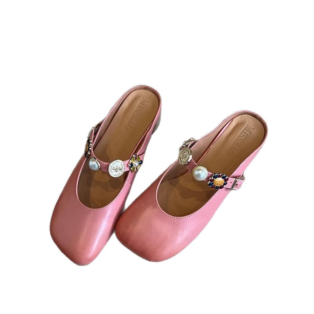 Sheepskin model~ Baotou half slippers women's summer wear high-end feeling with skirt cool slippers one pedal lazy Muller shoes