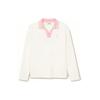 MLB Cleveland Guardians Color Block Logo Polo Casual Long Sleeve Summer Breathable T-Shirt Women Tops White 3FPQB0141-45CRS