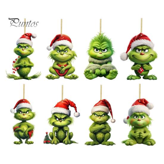 

8 шт. Рождественский эльф, подвеска, акриловый зеленый эльф, подвесное украшение с веревкой, кукла-эльф с зелеными волосами, рождественское украшение для дерева, стены, двери, окна B