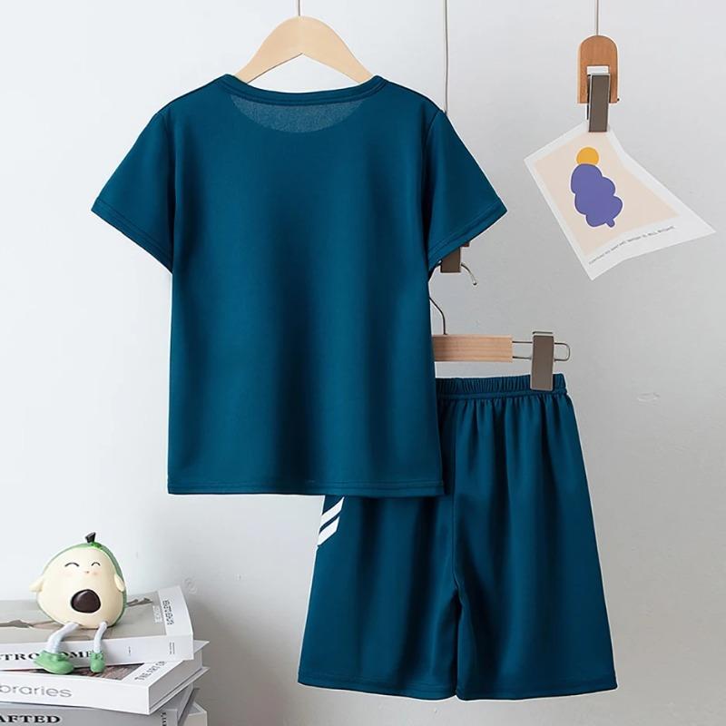 Boys Summer Solid Color Quick Drying Breathable Set Big Kids Loose Sports Running Hiking Outdoor Short Sleeved Shorts