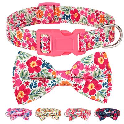 Schleife Floral Hundehalsband Nylon Blume Haustier Hunde Halsband Gepolsterte Welpenhalsbänder Verstellbar für Kleine Mittlere Große Hunde Mops Chihuahua